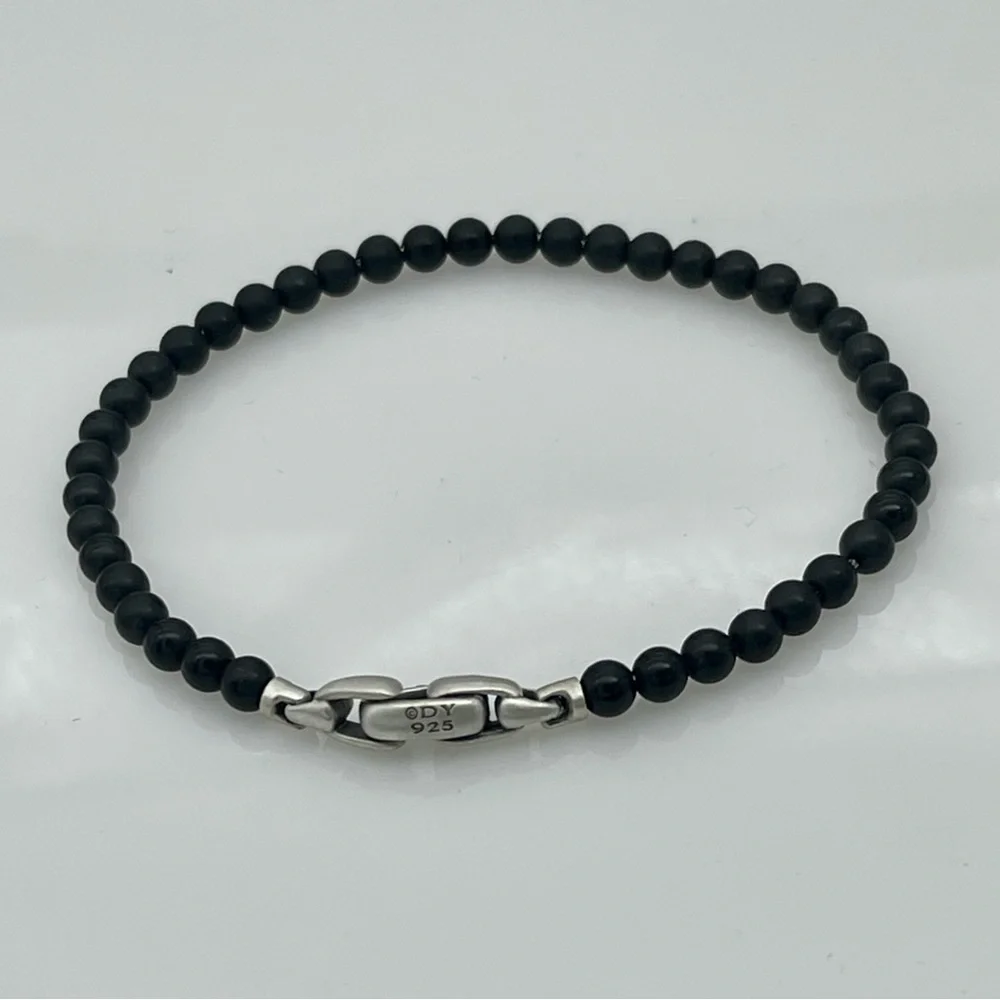 David Yurman Black Beaded Bracelet with Silver Clasp - Picture 2 of 4